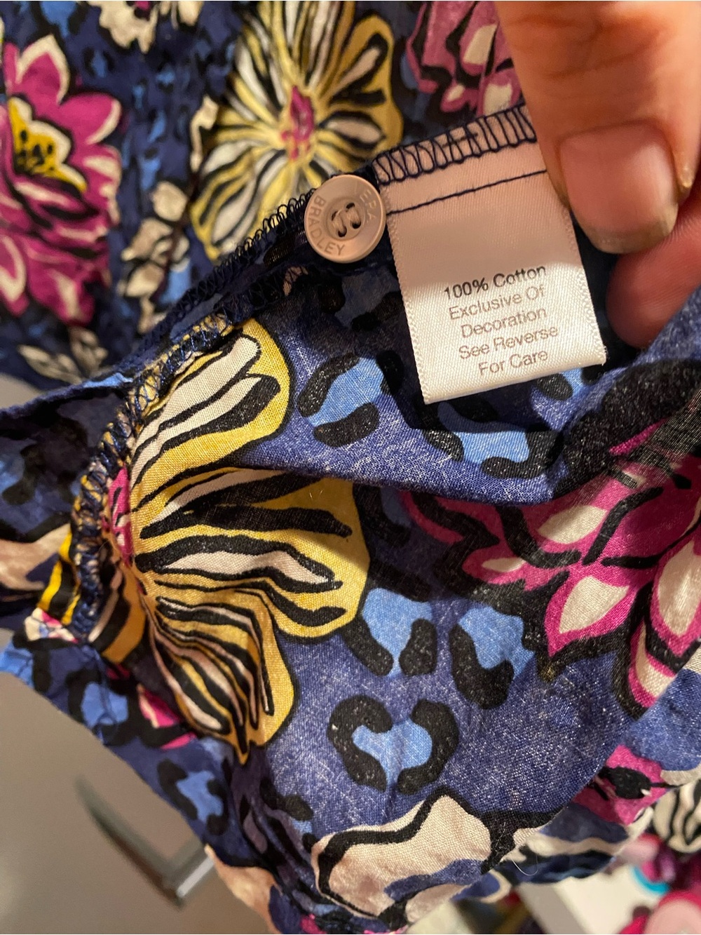 Vera Bradley Floral Button Up Shirt Blue Pink Cotton Small Boho Casual - Picture 5 of 6